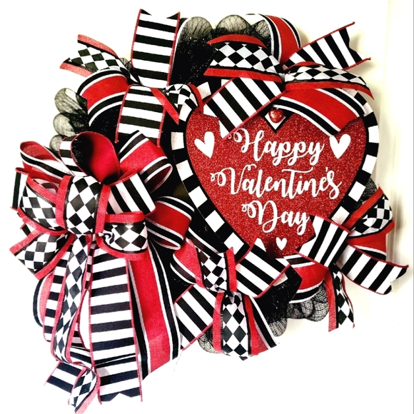 Hand Crafted Other - Valentines Day Wreath Deco Mesh Bows